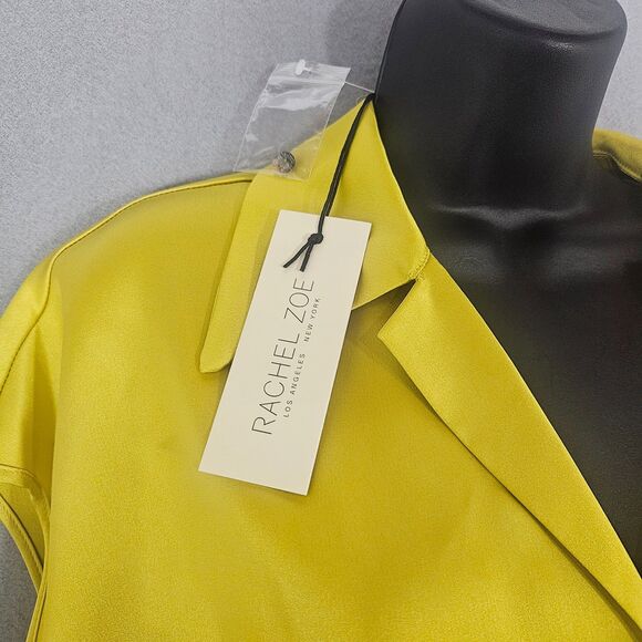 New Rachel Zoe Chartruce/Yellow Satin Spread Collar Top Size Medium - Picture 6 of 6